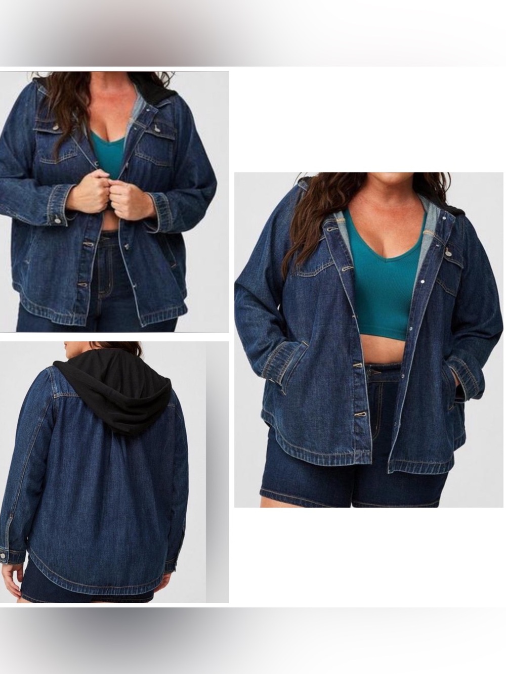 NWT Torrid Denim Hooded Shacket Jean Trucker Jacket Black Attached Hood Size 2X